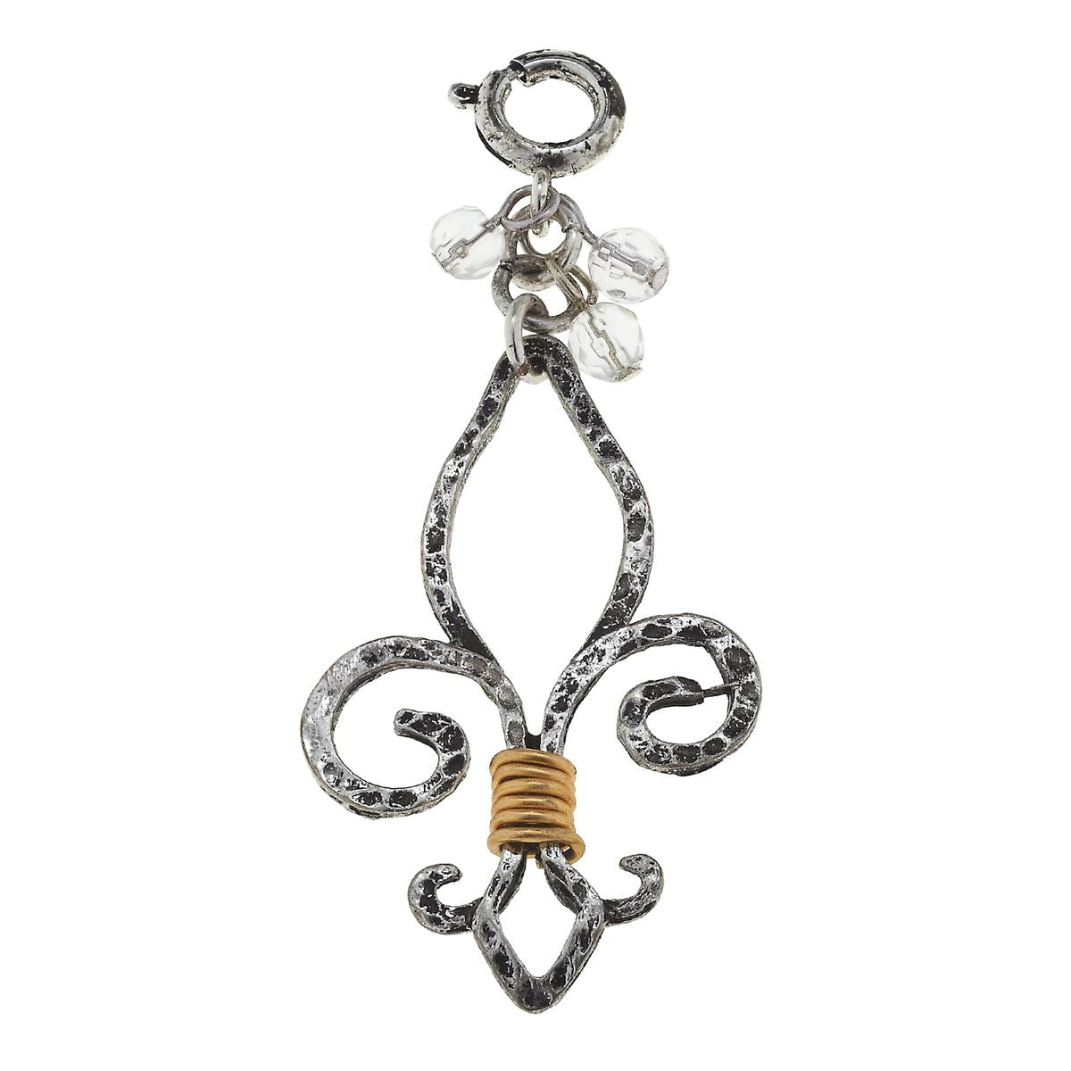 Wire Wrapped Fleur De Lis with Clear Glass Cluster Charm
