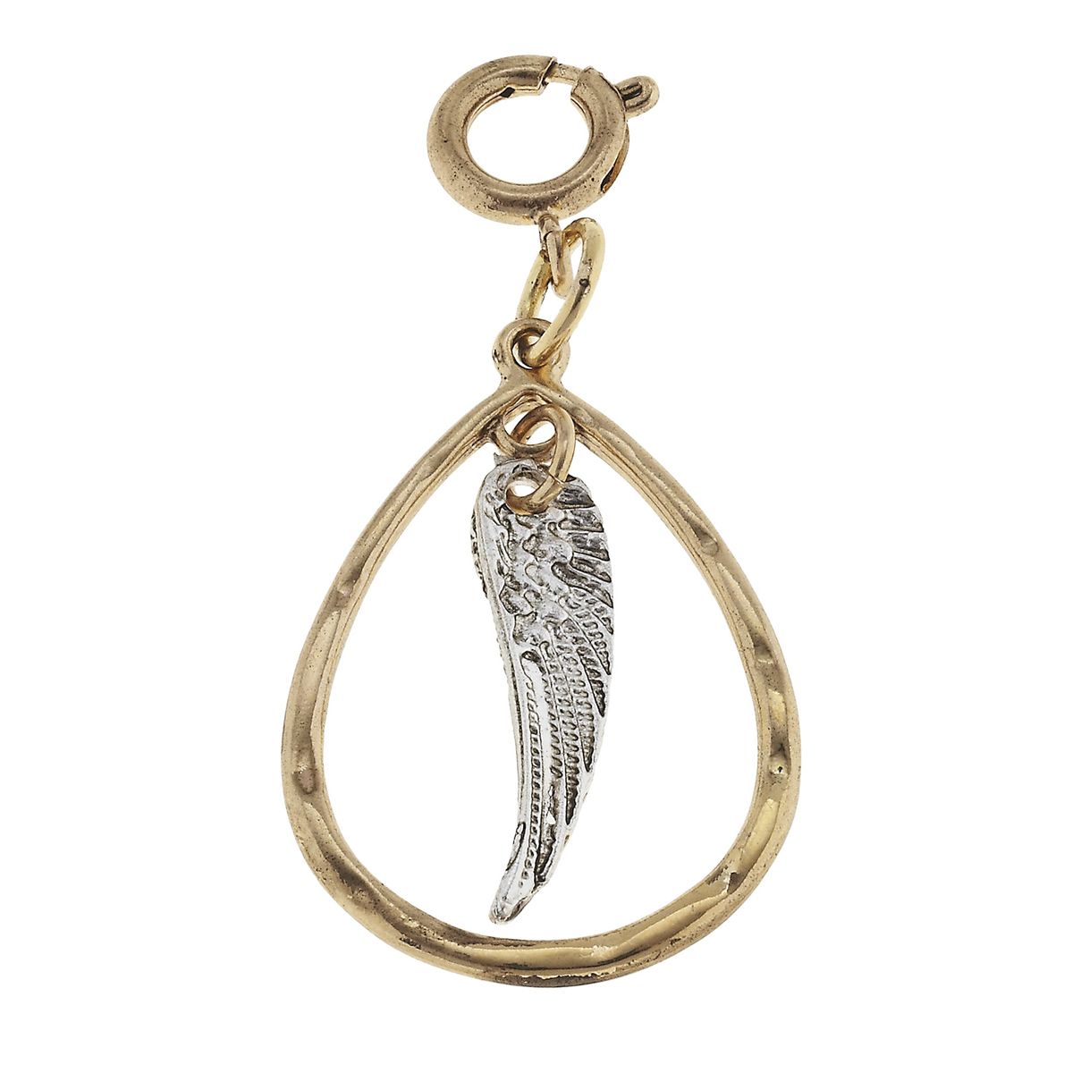 Antique Gold Teardrop with Antique Silver Wing Charm