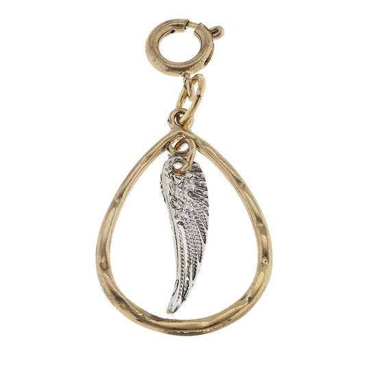 Antique Gold Teardrop with Antique Silver Wing Charm
