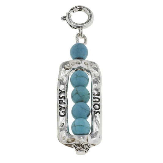 Antique Silver "Gypsy Soul" Framed Turquoise Charm