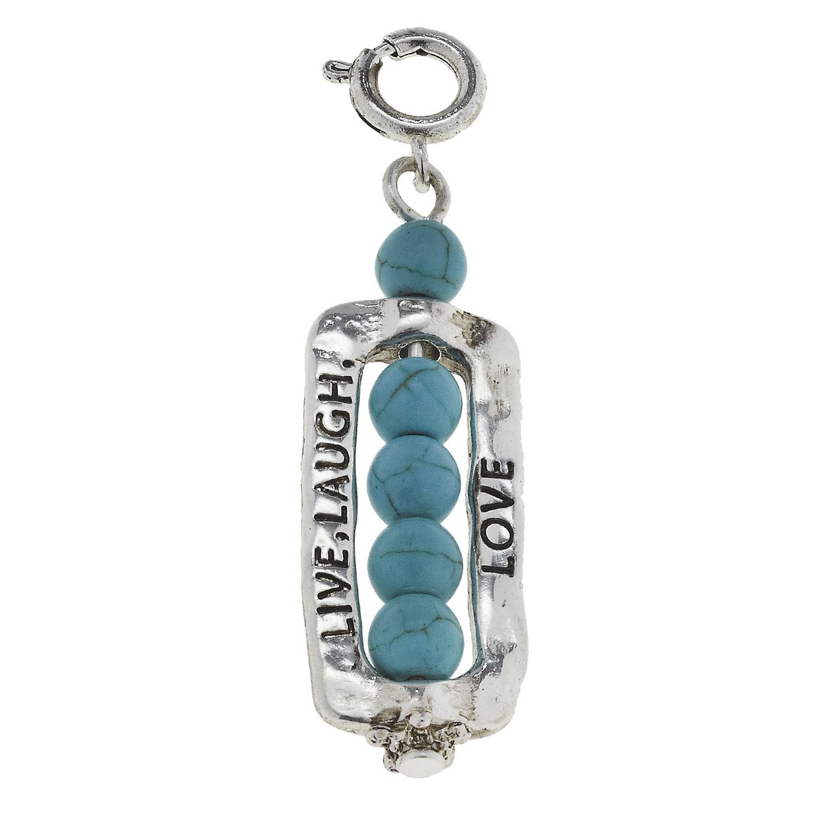 Antique Silver "Live Laugh Love" Framed Turquoise Charm