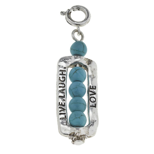 Antique Silver "Live Laugh Love" Framed Turquoise Charm