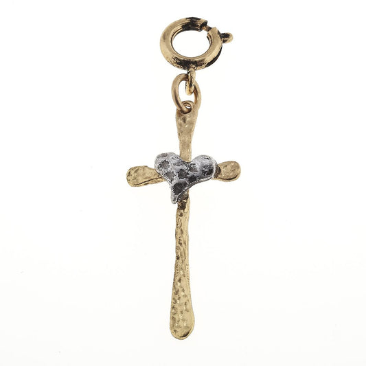 Antique Gold Cross with Antique Silver Heart Charm