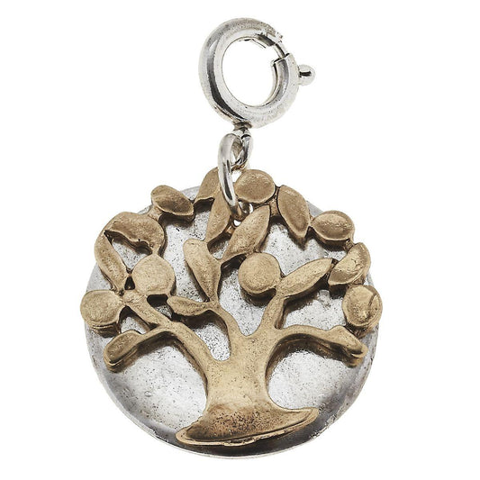 Antique Gold Tree on Antique Silver Disk Charm