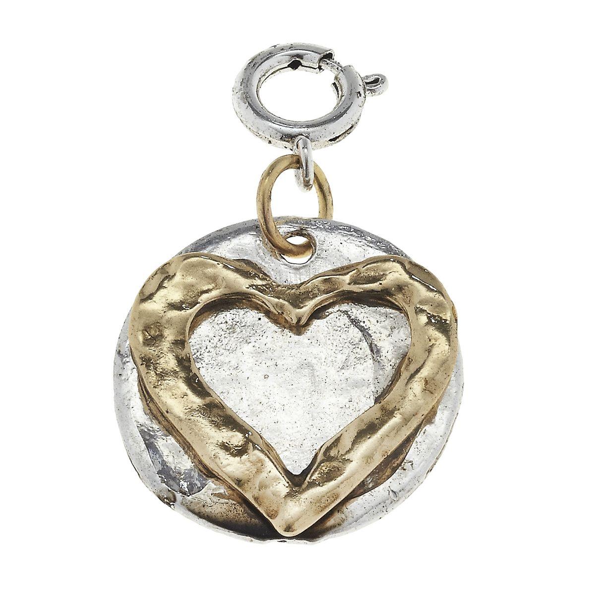 Antique Gold Heart on Antique Silver Disk Charm