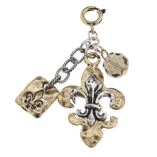 2-Tone Fleur De Lis and Black Diamond Glass Charm