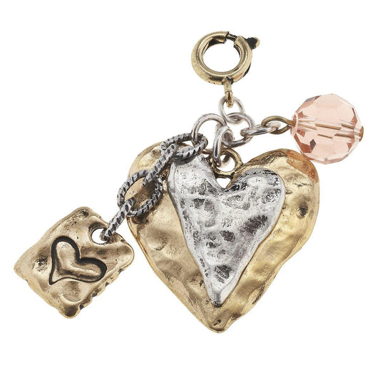 2-Tone Heart and Rose Glass Charm