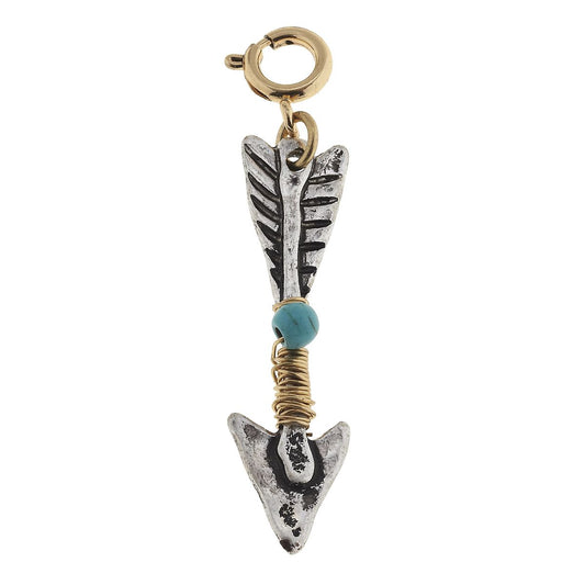 Antique Silver Arrow with Antique Gold Wire Wrapped Turquoise Charm