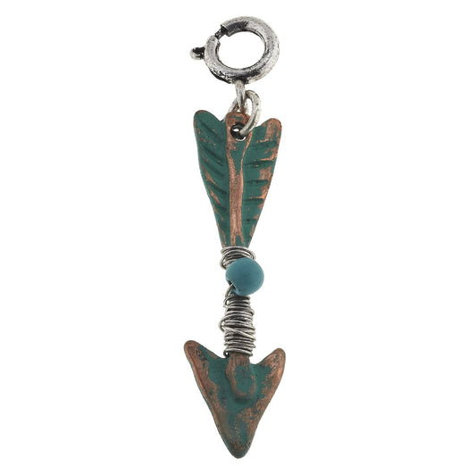 Patina Arrow with Copper Wire Wrapped Turquoise Charm