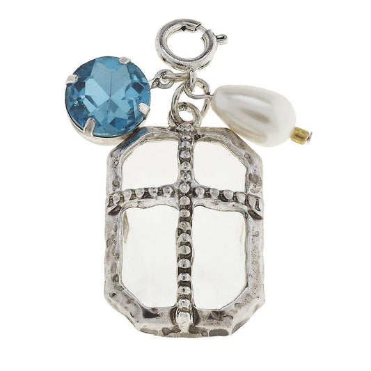 Antique Silver Chandelier and Aqua Chrystal Cluster Charm