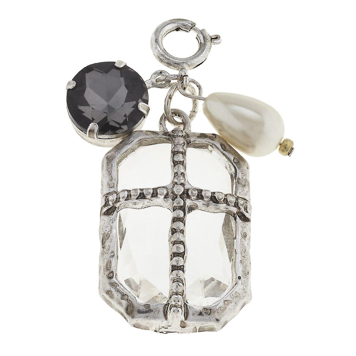 Antique Silver Chandelier and Black Diamond Chrystal Cluster Charm