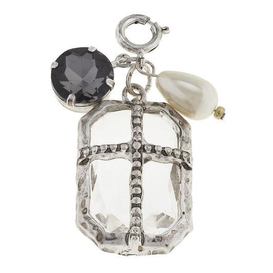 Antique Silver Chandelier and Black Diamond Chrystal Cluster Charm