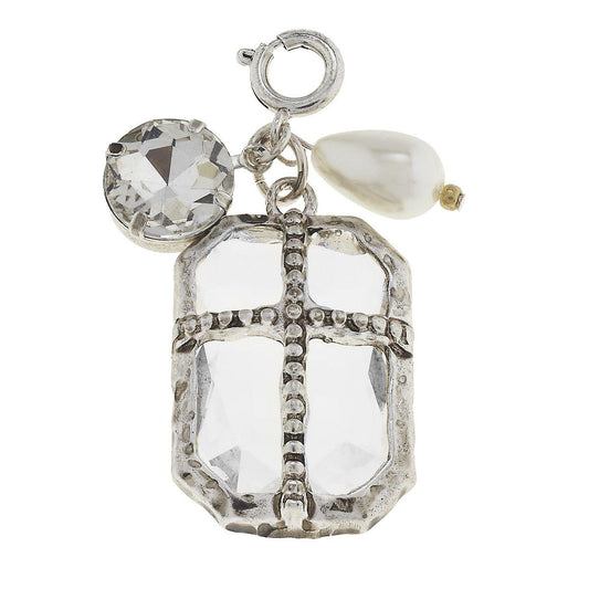 Antique Silver Chandelier and Clear Chrystal Cluster Charm