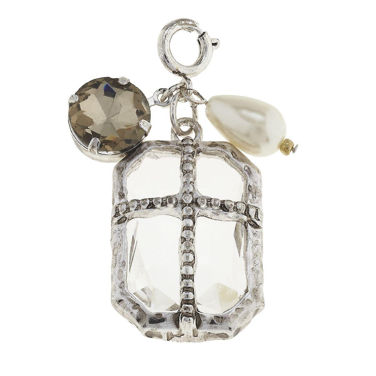 Antique Silver Chandelier and Platinum Chrystal Cluster Charm