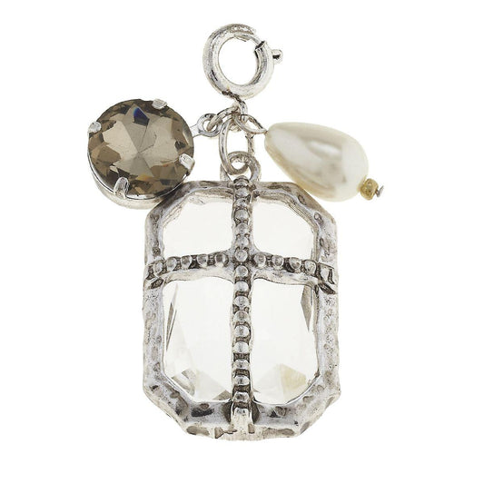 Antique Silver Chandelier and Platinum Chrystal Cluster Charm