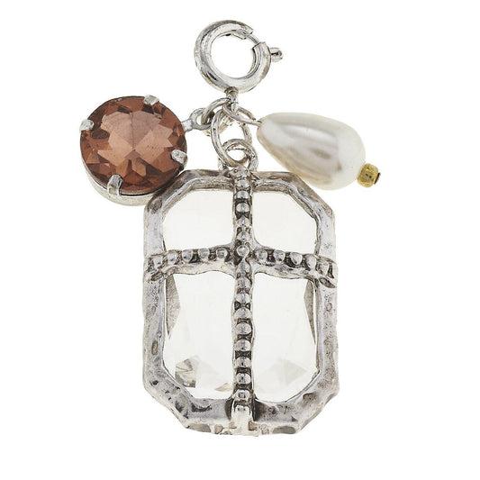 Antique Silver Chandelier and Rose Chrystal Cluster Charm