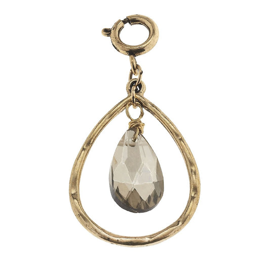 Antique Gold Teardrop with Black Diamond Teardrop Glass Charm