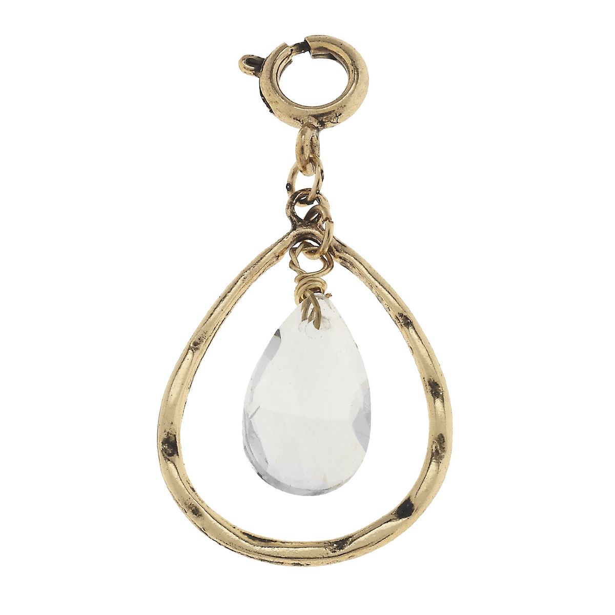 Antique Gold Teardrop with Clear Teardrop Glass Charm