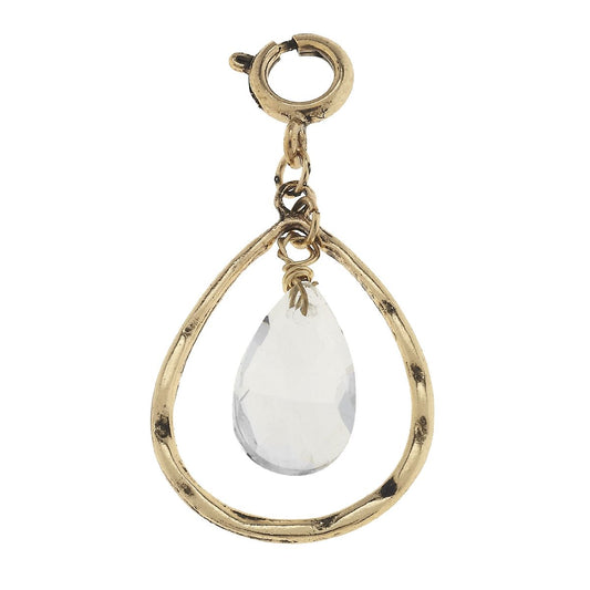 Antique Gold Teardrop with Clear Teardrop Glass Charm
