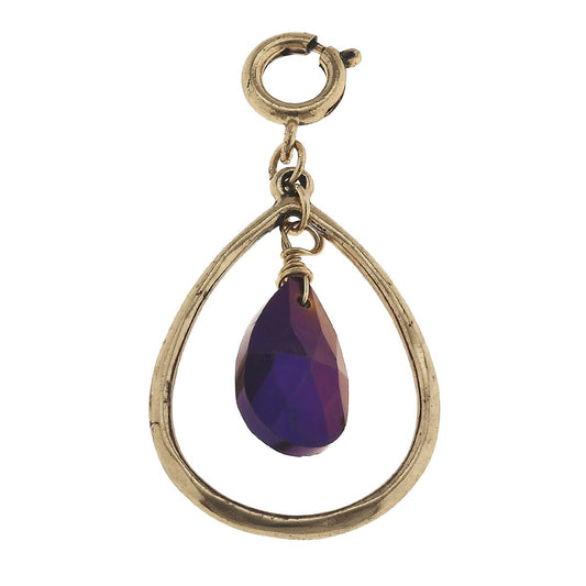 Antique Gold Teardrop with Lavender Teardrop Glass Charm
