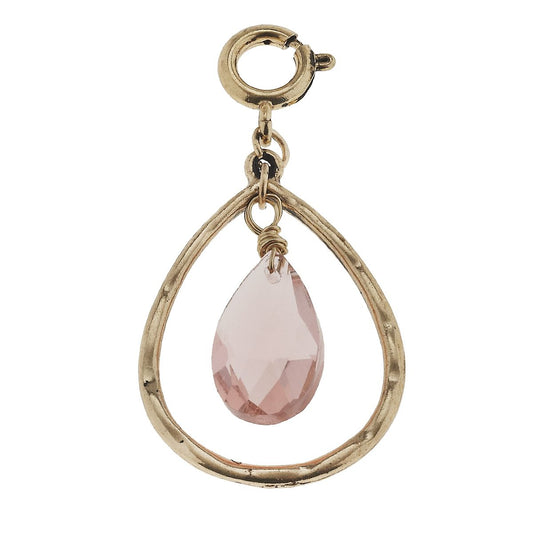 Antique Gold Teardrop with Rose Teardrop Glass Charm