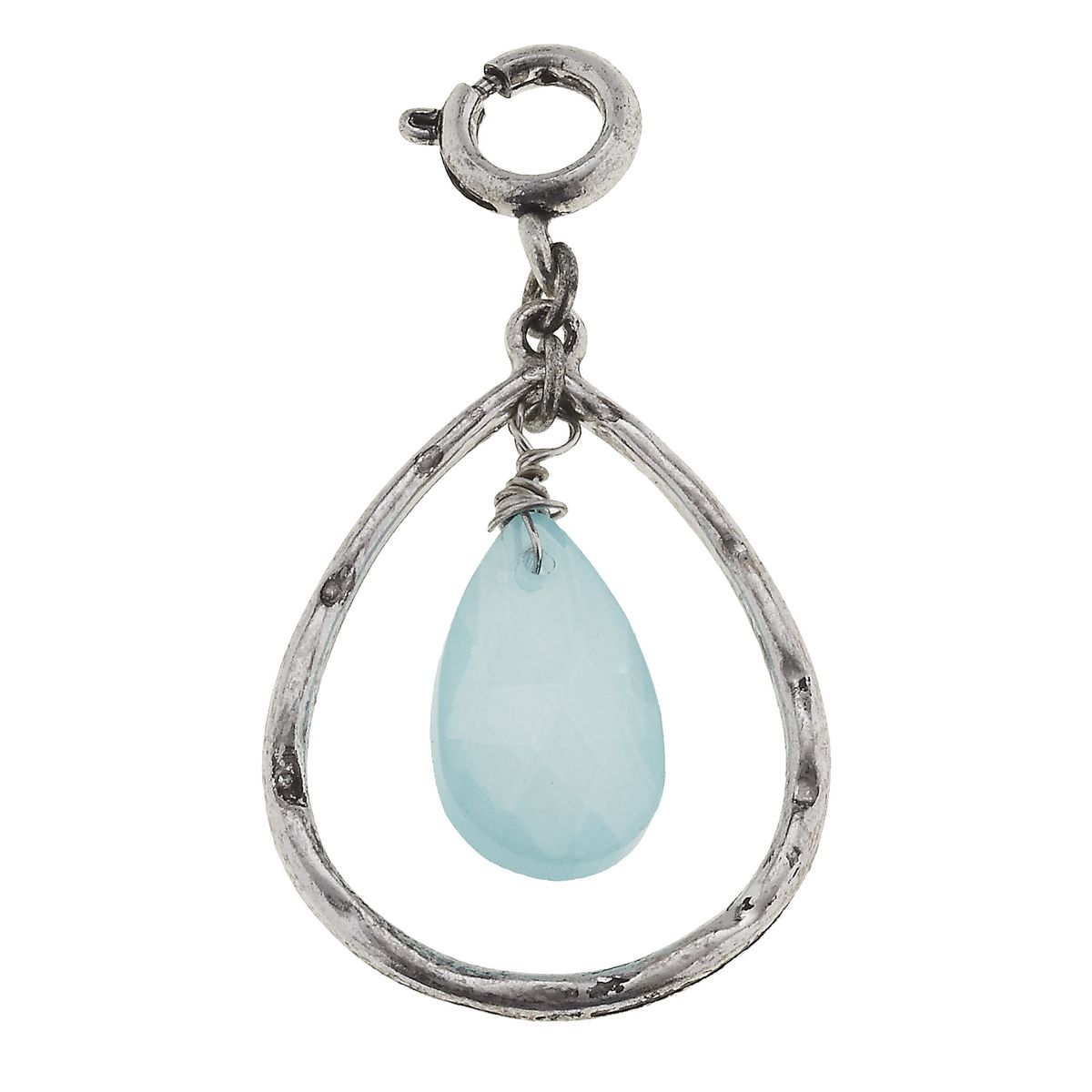 Antique Silver Teardrop with Aqua Teardrop Glass Charm