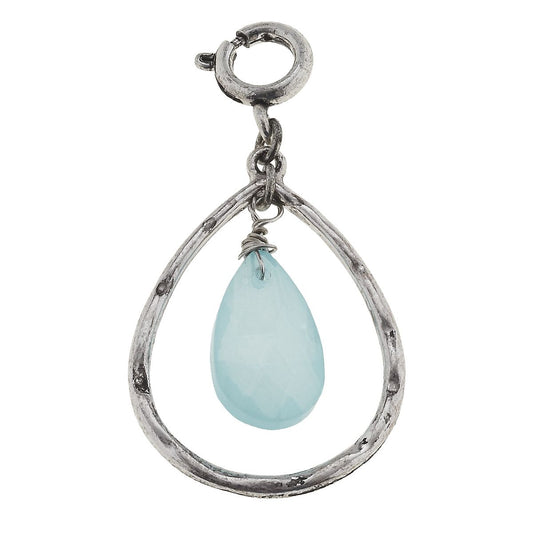 Antique Silver Teardrop with Aqua Teardrop Glass Charm