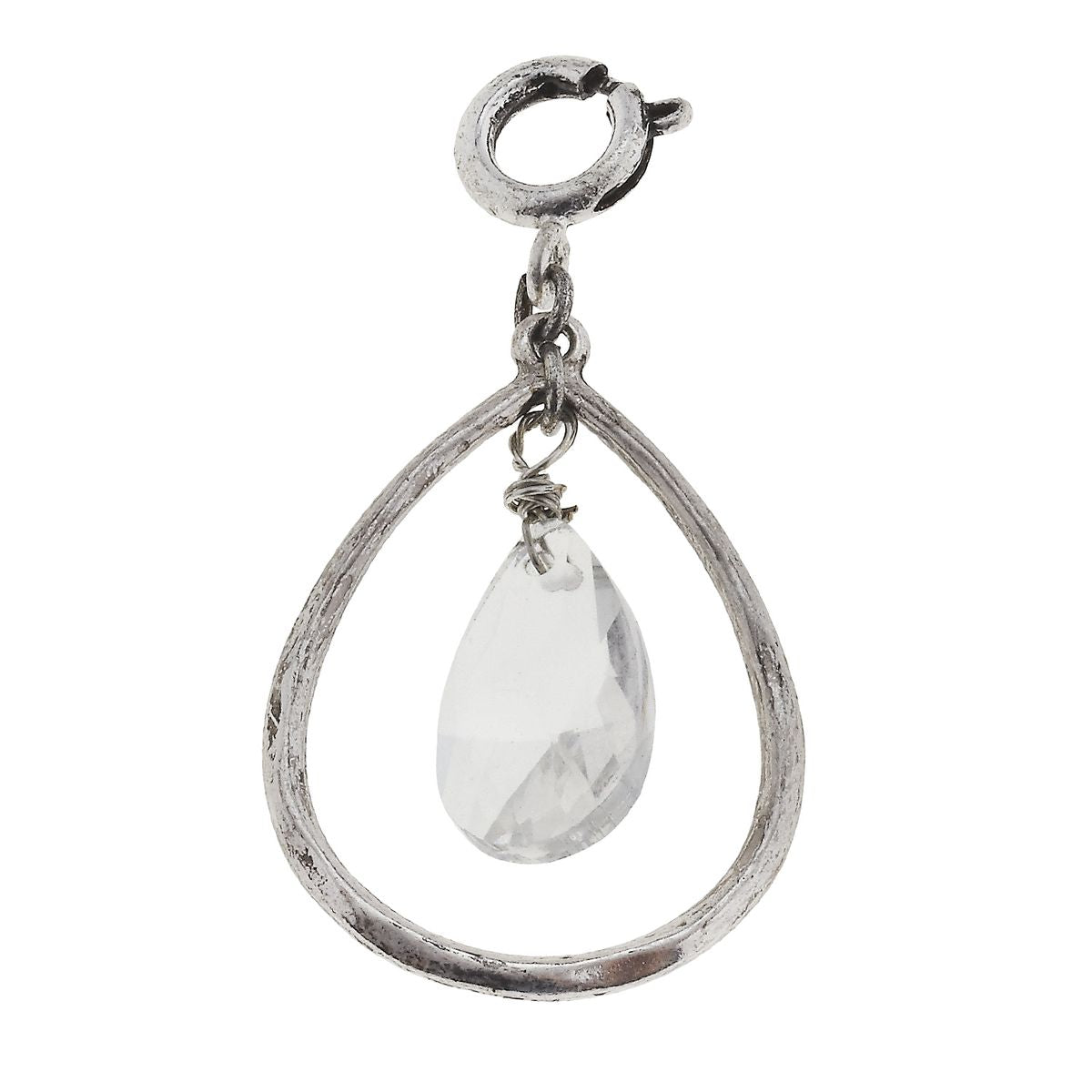 Antique Silver Teardrop with Clear Teardrop Glass Charm