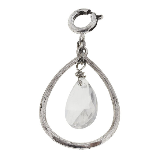 Antique Silver Teardrop with Clear Teardrop Glass Charm