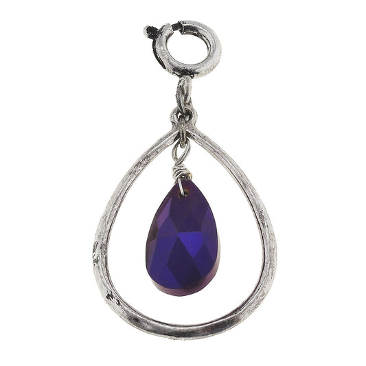 Antique Silver Teardrop with Lavender Teardrop Glass Charm