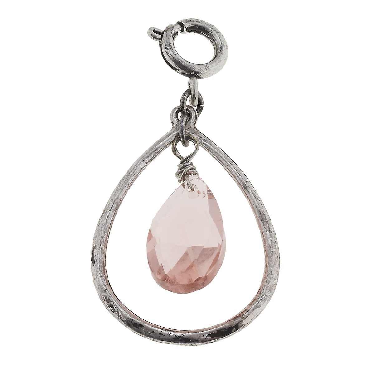 Antique Silver Teardrop with Rose Teardrop Glass Charm