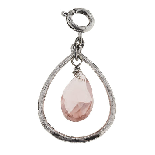Antique Silver Teardrop with Rose Teardrop Glass Charm