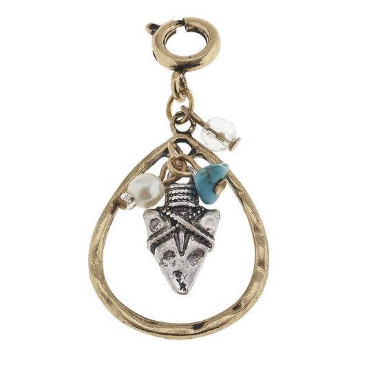 Antique Silver Arrowhead Charm Cluster in Antique Gold Teardrop Charm