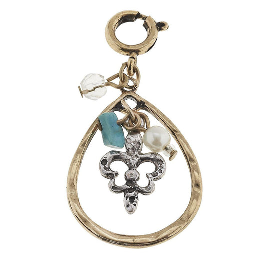 Antique Silver Fleur De Lis Charm Cluster in Antique Gold Teardrop Charm