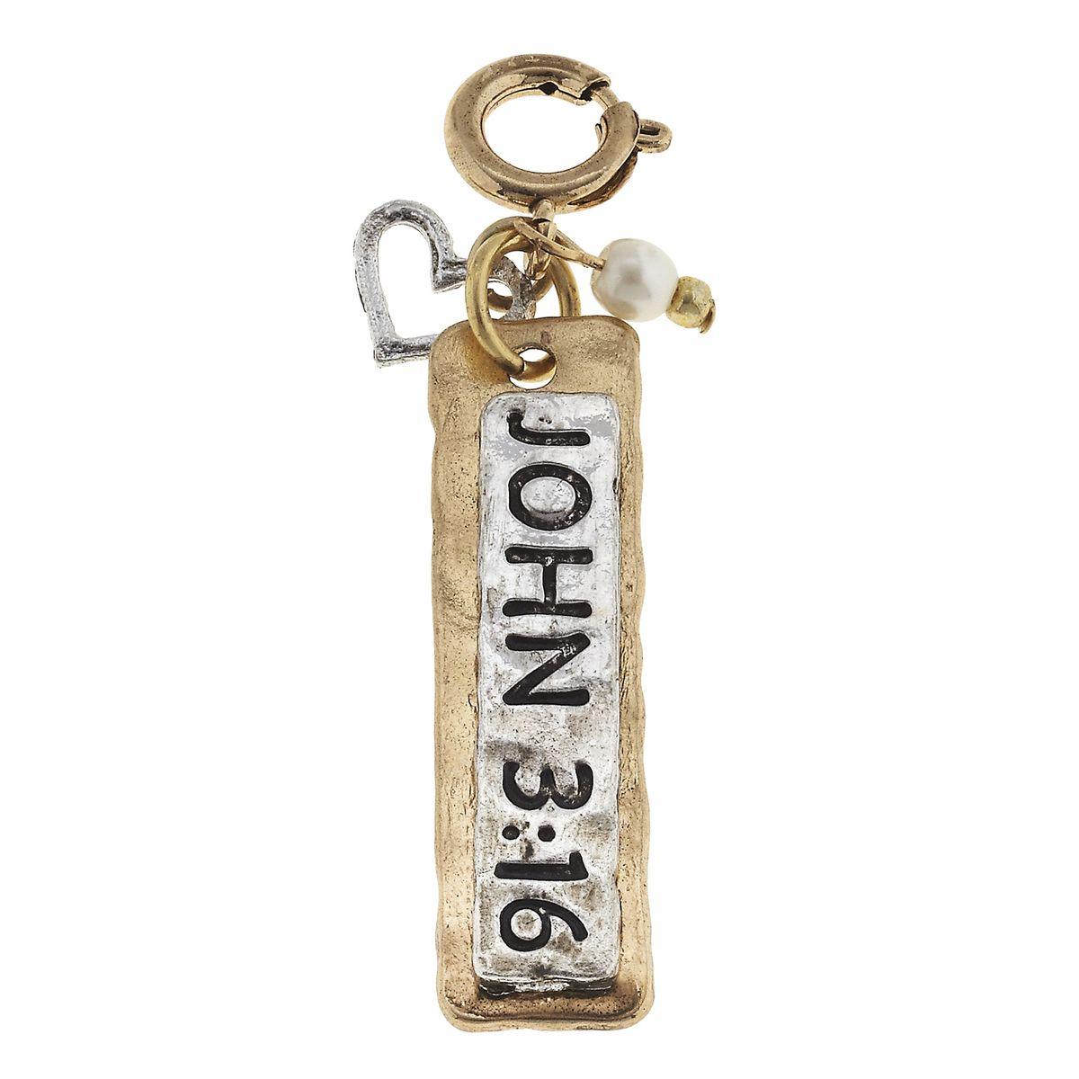 2-Tone John 3:16 Scripture Phrase Charm