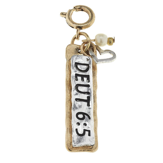 2-Tone Deut 6:5 Scripture Phrase Charm