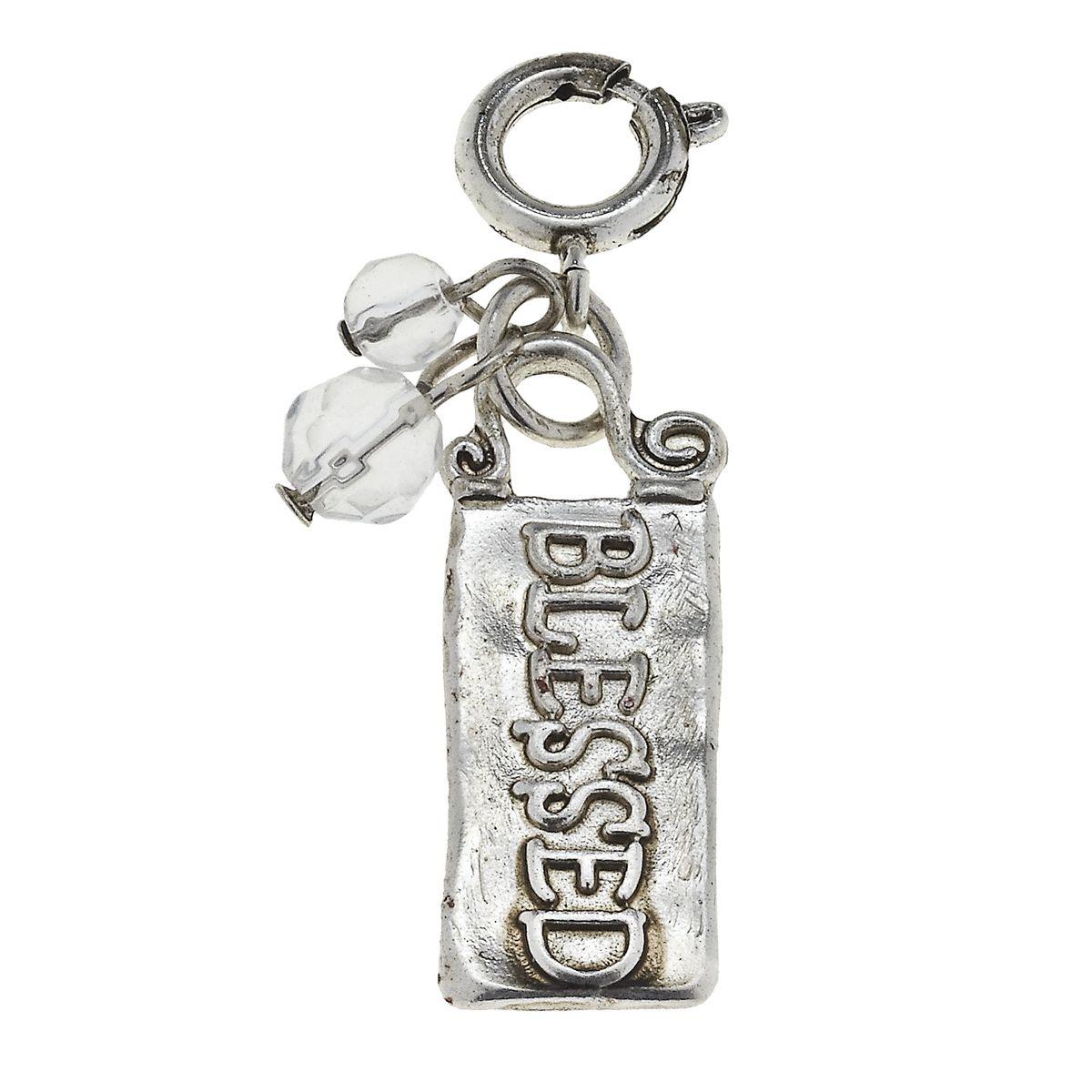 Antique Silver Artisan Phrase Charm - Blessed