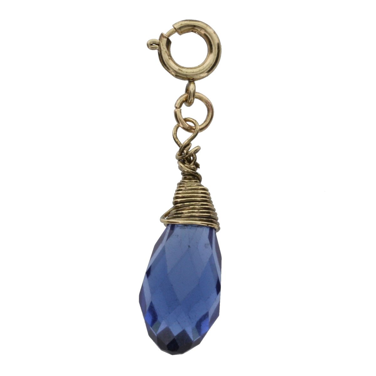 Antique Gold And Blue Zircone Birthstone Wire Wrapped Charm