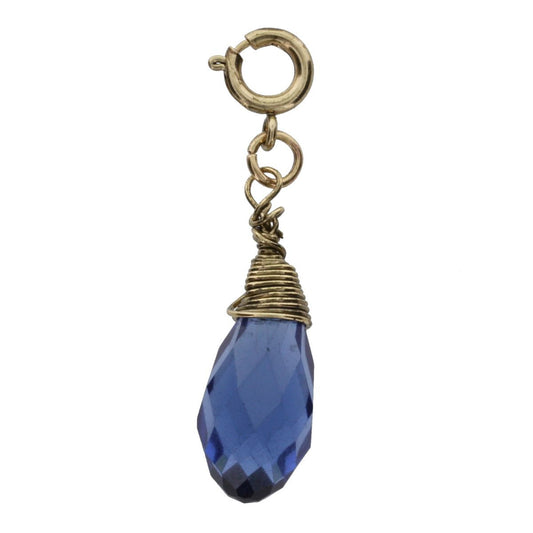 Antique Gold And Blue Zircone Birthstone Wire Wrapped Charm