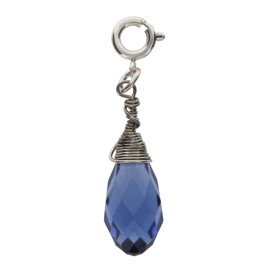 Silver and Blue Zircone Birthstone Wire Wrapped Charm
