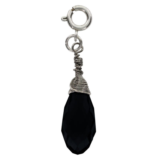 Silver and Jet Black Birthstone Wire Wrapped Charm