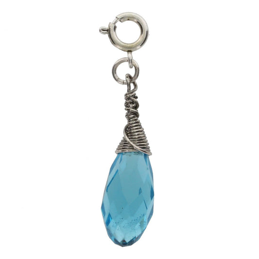 Silver and Aqua Birthstone Wire Wrapped Charm