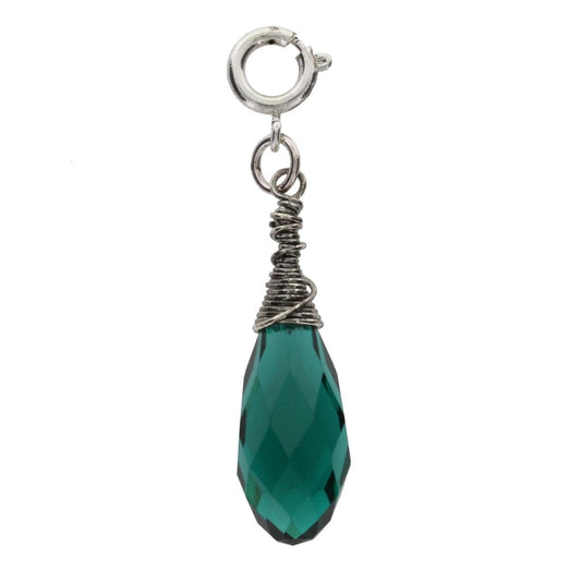 Silver and Emerald Birthstone Wire Wrapped Charm