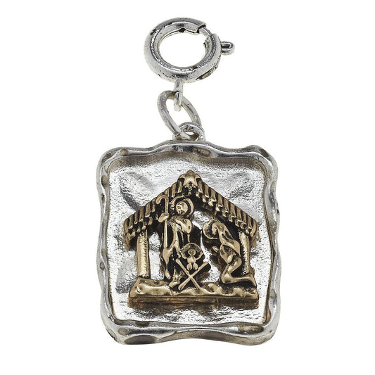 Gold Nativity on Silver Square Charm