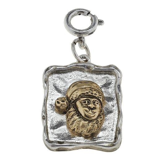 Gold Santa on Silver Square Charm