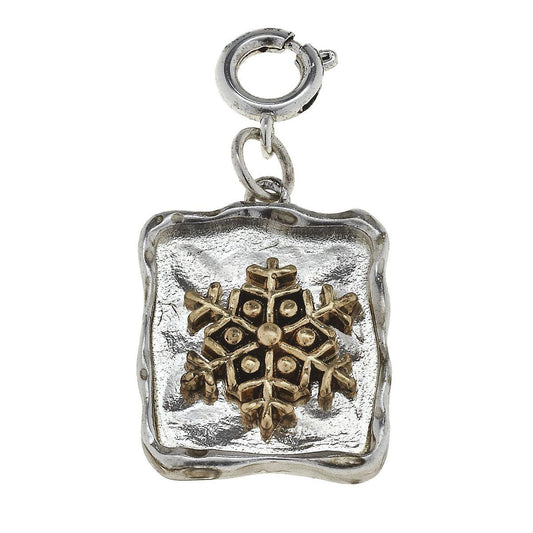 Gold Snowflake on Silver Square Charm