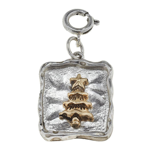 Gold Tree on Silver Square Charm