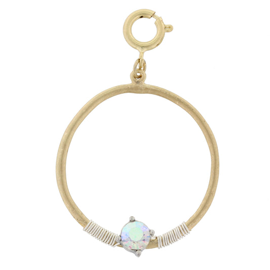 Gold Circle with Silver Wire Wrapped and Encrusted AB Clear Rhinestone Charm