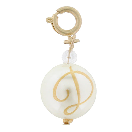 Faceted Pearl D Initial Charm