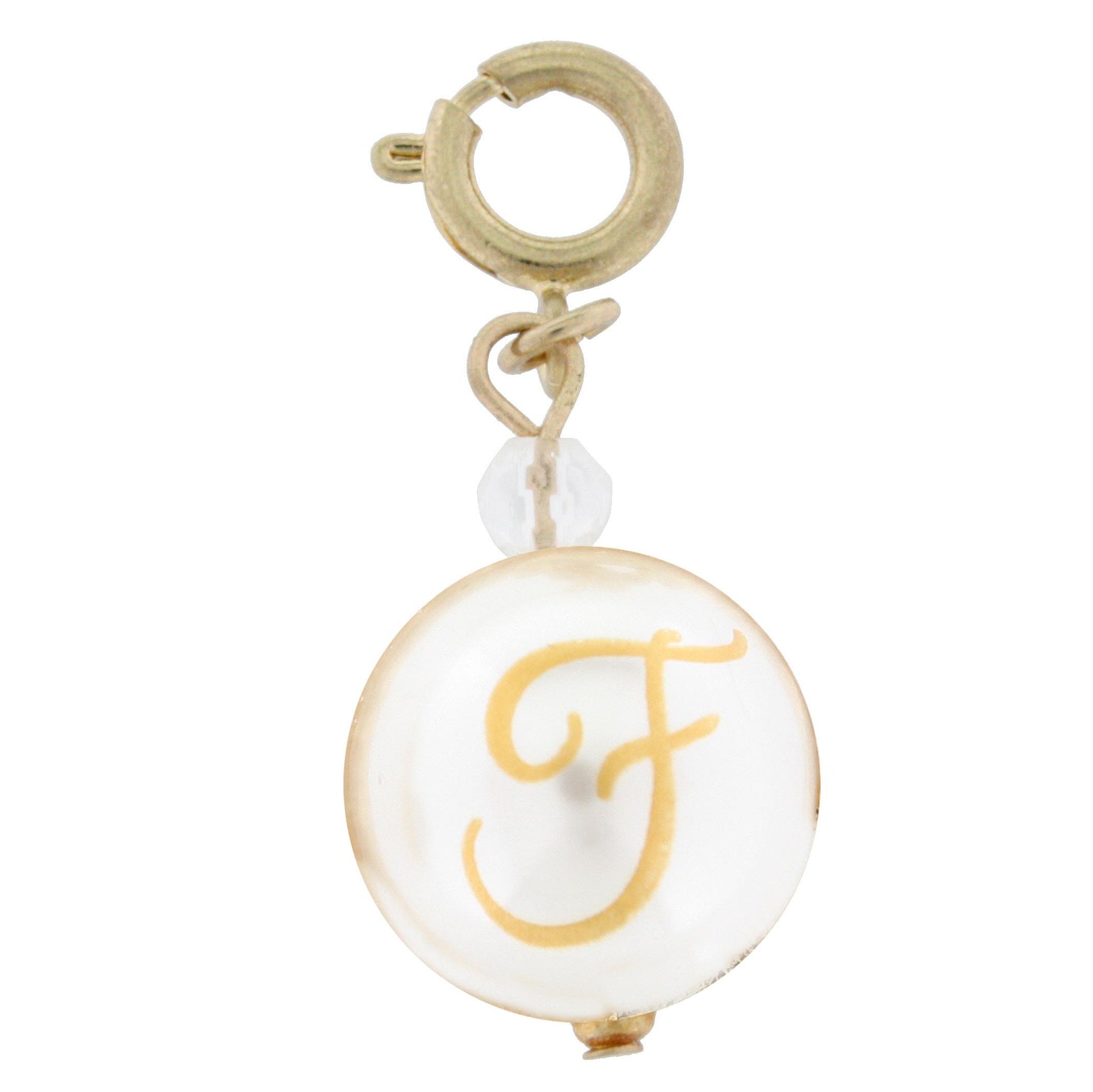 Faceted Pearl F Initial Charm
